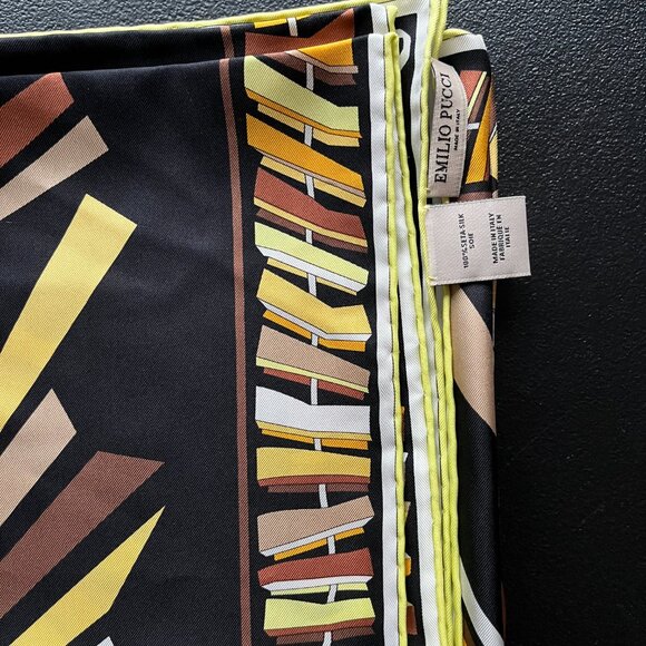 Emilio Pucci Silk Scarf Large Square Brown Yellow Print Design - Picture 5 of 9